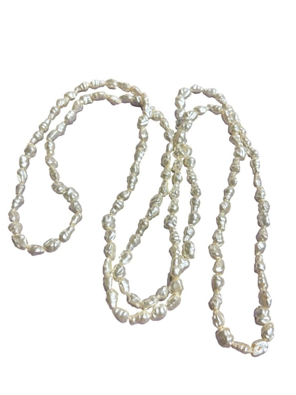 Textured Plastic Faux Pearl Beaded Necklace 38 inches Long